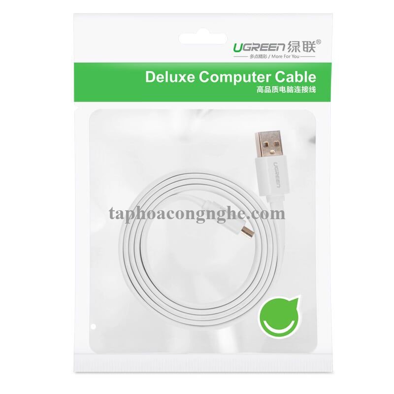 Ugreen 30680 0.5M màu Trắng Cáp sạc truyền dữ liệu USB 2.0 sang MICRO USB dáng dẹt US118 30030680